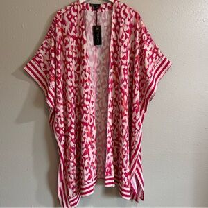 NWT DG2 Diane Gilman Pink Leopard Print Boho Kimono Topper Duster  2XL/3XL